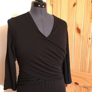 Garnet Hill Black Wrap V Neck Top Sz. L